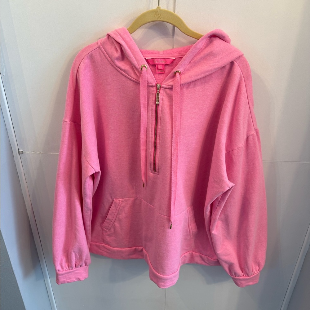 Lilly Pulitzer Pink 3/4 zip Hoodie with pocket - Picture 2 of 10